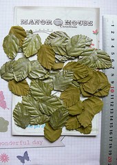 LEAVES SILVER GREY & OLIVE GREEN 50PkPaper – MED 35mmLong x 25mmWide Manor House