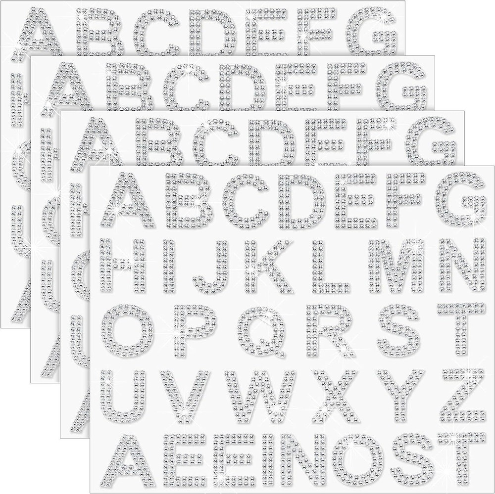 136 Pieces Rhinestone Letters Iron Stick on Sticker Large Glitter Bling Silver