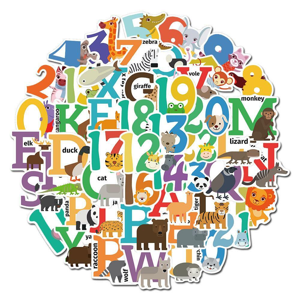 ABC 123 Animal Stickers Teacher Skateboard Vinyl Laptop Luggage Decal Bomb 50pcs