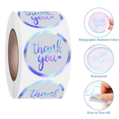 1.0″/1.5″ 500Pcs Round Thank You Stickers Holographic Silver Waterproof Stickers