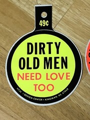 Vintage Set of 1970s Mystery Sticker, Design Center Kansas Dirty Old Men Love 3”