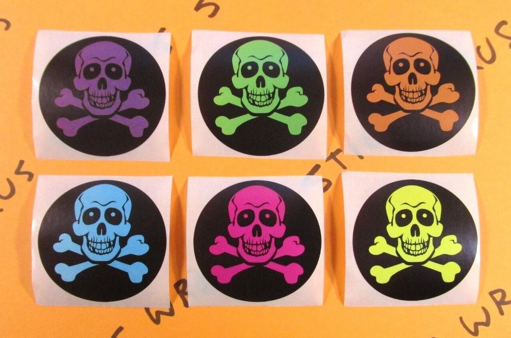 Skulls Neon Green Yellow Pink Blue Orange Purple Halloween Stickers Lot