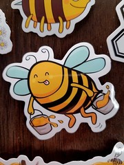 STICKERS x 5 Honey Bee Happy Apiculture Beehive Cartoon Large Sticker BEE9A