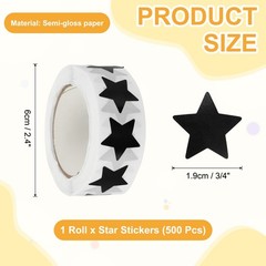 500Pack 3/4″ Star Stickers Semi Gloss Labels for Teacher Supplies, Black