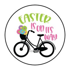 30 EASTER IS ON THE WAY BIKE ENVELOPE SEALS LABELS STICKERS 1.5″ ROUND FLORAL