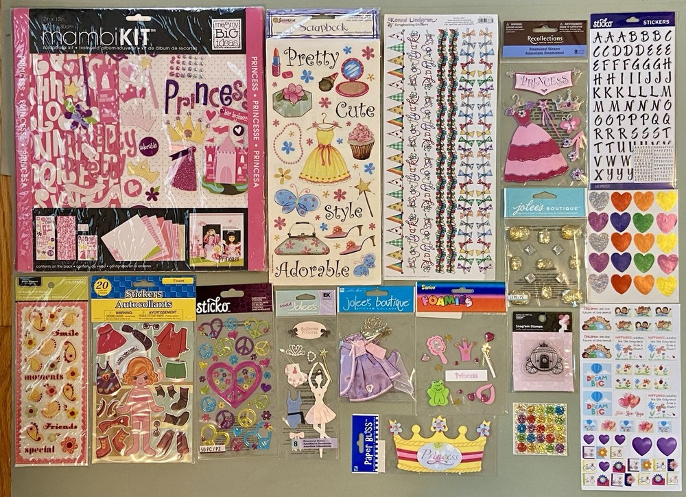 Lot: MAMBI Princess Scrapbook Kit Stickers Clear Stamp! Jolee’s Boutique, Sticko
