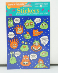 Vintage Forget Me Not Monster Alien Stickers 2 Sheets New Glow in The Dark
