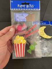Paper Bliss Barber Shop, Popcorn, Birthday Moon Dimensional Stickers Lot of 6