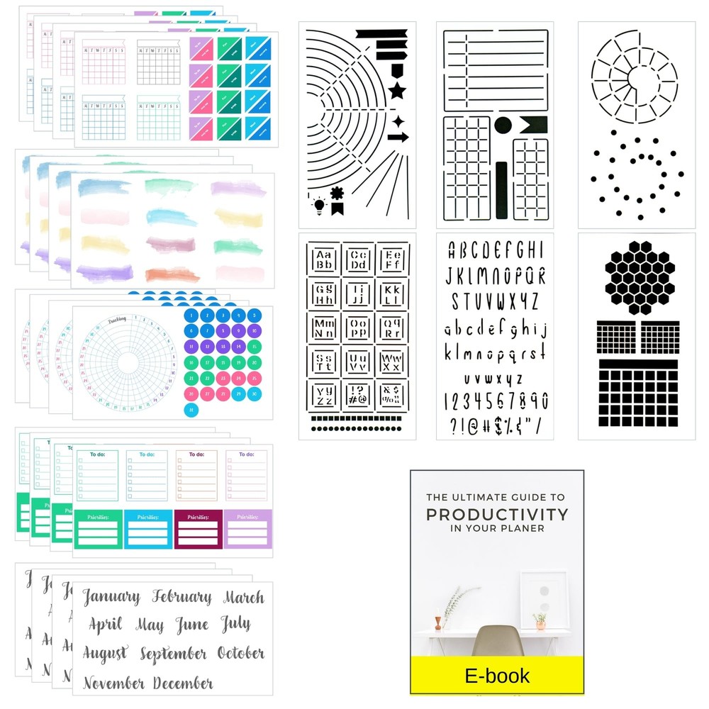 Ultimate Productivity Stencils & Stickers – x20 Sheets of Planner Stickers, x…