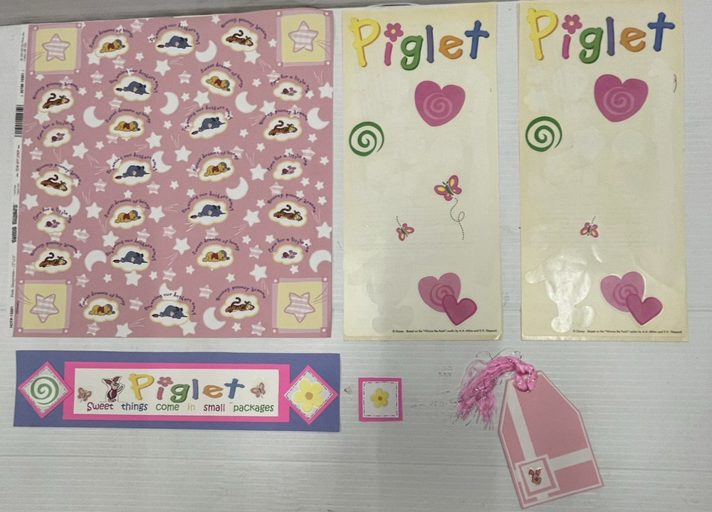 Lot of 5 Used Disney Piglet Scrapbook 12 X 12 Paper, Stickers, Premade die cut