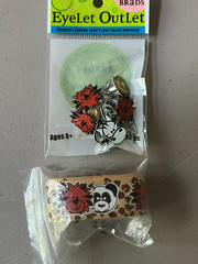 Eyelet Outlet Shape Brads 12/Pkg & matching ribbon (36″) Monkey, Animals, Birds