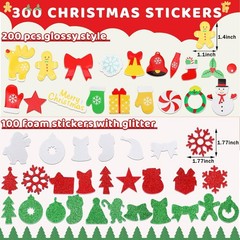 Christmas Glitter Foam Self Adhesive 300 Piece Stickers Decorations Set