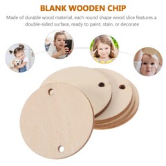 60PCS Round Wooden Pieces 3.8CM DIY Craft Wood Piece with Hole for Art Crafts