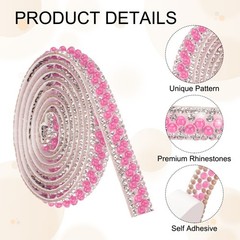For 1 Yard Beaded and Crystal Ribbon, 1cm Pink Ribbon with Beads