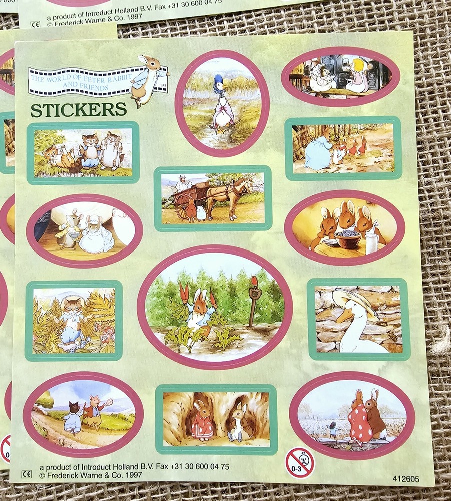 Introduct Holland 1997 World Of Peter Rabbit Stickers 13 Sheets Vintage