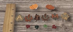 Autumn Fall Plastic Embellishments, Paper Pumpkins & Metal Leaf Brads Lot of 12