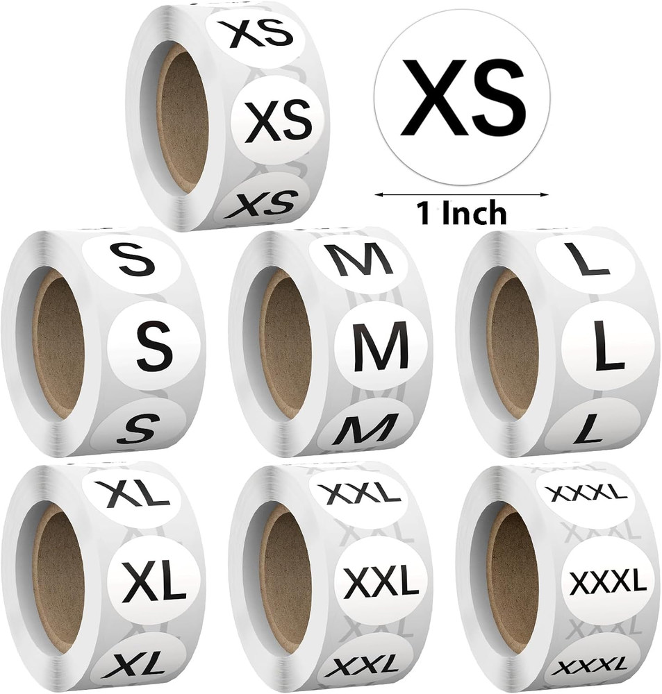 3500 Pcs 1 Inch Size Stickers for Clothing XS-XXXL, Self Adhesive Clothing