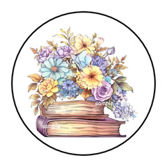 30 FLORAL BOOKS ENVELOPE SEALS STICKERS LABELS TAGS 1.5″ ROUND READING BOOK CLUB