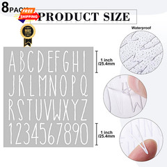 Clabby 8 Sheets Letter Stickers Vinyl Alphabet Numbers 1 Inch, White