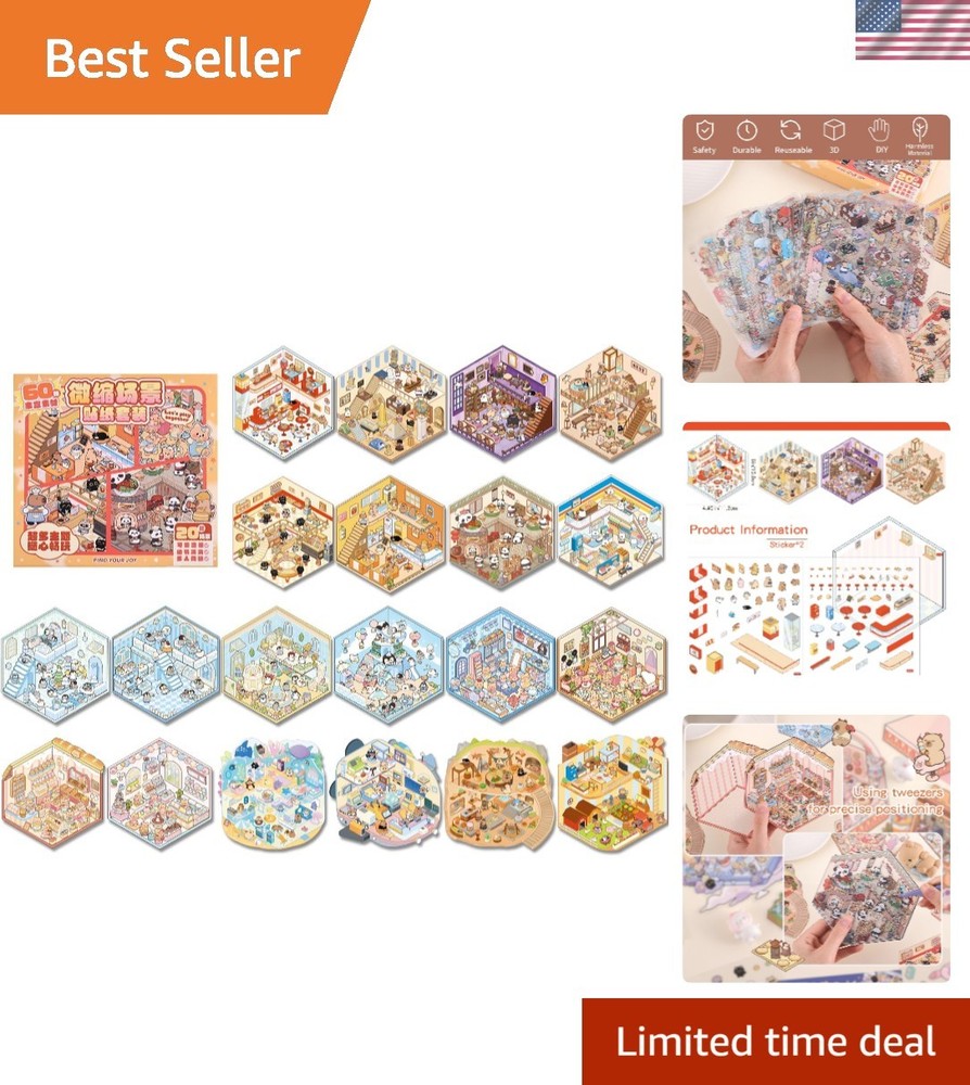 Adorable 3D Scene Stickers Set – 20 Designs for Stress Relief & Enjoyment