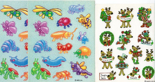 Vintage AGC / Hallmark Stickers -Bugs Insects & Reindeer