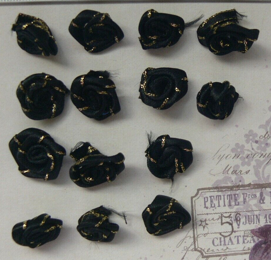 Satin Metallic ROSE Packs – 14 BLACK with Gold Trim – 15-17mm Across VerCFrnt