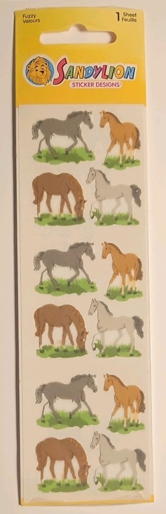 Sandylion Fuzzy Velours Multicolor Horses Stickers Scrapbooking PFM369 NIP