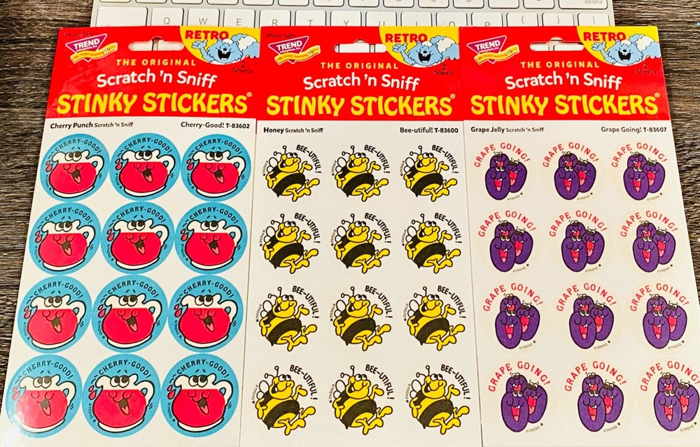 Scratch n Sniff CHERRY PUNCH, HONEY, GRAPE JELLY fruity fruit scented