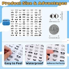 960Pcs Black Eye Mouth Stickers, 48 Designs Cartoon Face Expression Stickers for