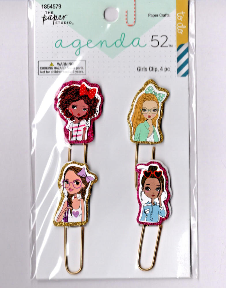 Paper Studio GIRLS (4) GLITTER PAPER CLIPS scrapbooks crafts journals planners