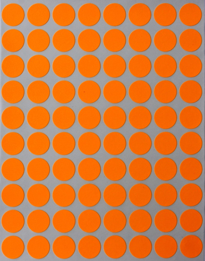 Neon Orange Dot Stickers in Various Sizes (8MM-38MM) Color Label in 15 Sheets
