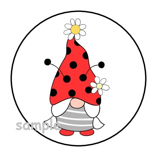 30 LADYBUG GNOME ENVELOPE SEALS LABELS STICKERS 1.5″ ROUND LADY BUG GIFTS DAISY