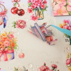 30 Sheets Precut Pink Garden Landscape Stickers Book for Junk Romantic Pink