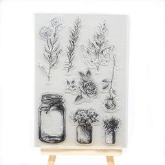 4pc Hummingbird & Plant Clear Rubber Stamp Set for Scrapbooking Card Making