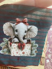 Whimsical Elephant,Handmade Ephemera, Scrapbook,Junk Journal,tag,embellishment