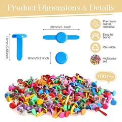 200 PCS Multicolor Mini Brads Split Pins Round Head 0.3×0.63 Inch 8x16mm