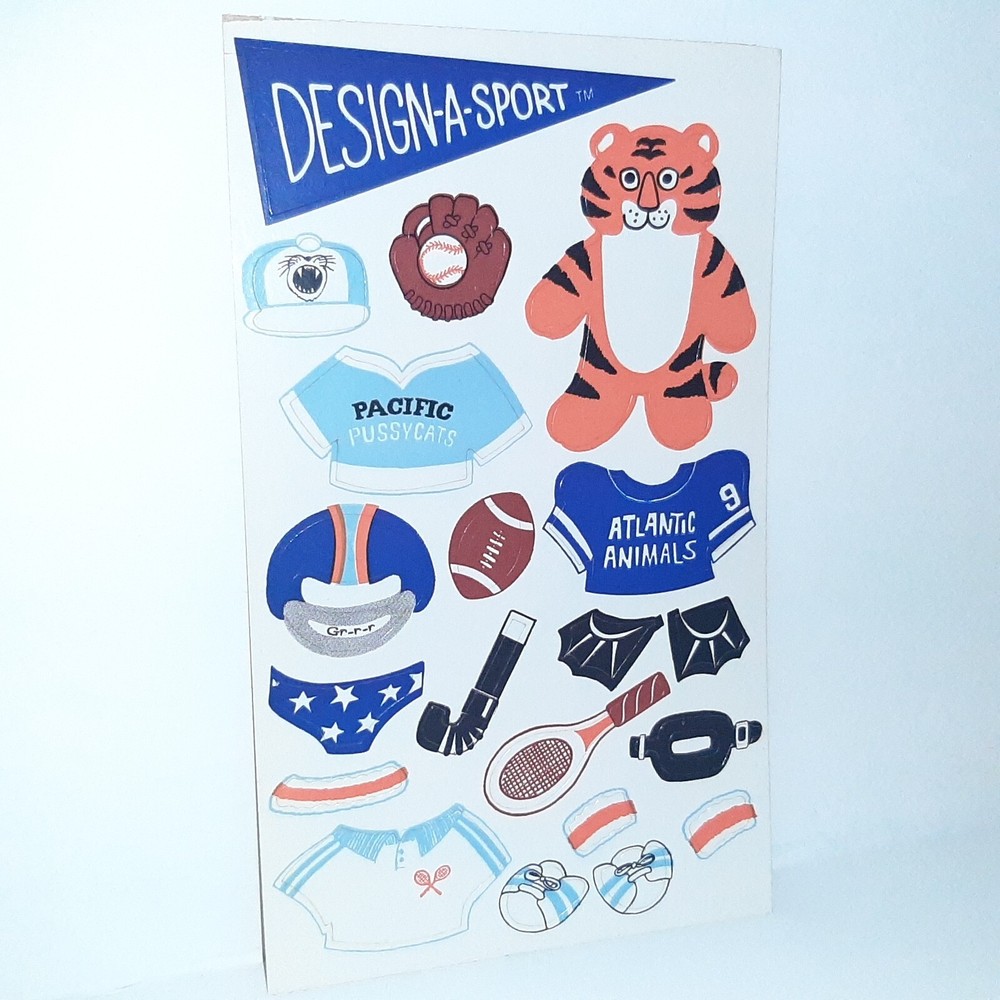 RARE 1984 Sandylion Maxi Activity Sticker Sheet DESIGN A SPORT Tiger Football