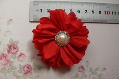 JESSICA Ruffled Organza RED Flower – Pearl Diamante Centre 70mm Single MH AB NJC
