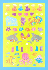 Vintage Hawaiian Sharks Shells Sea Life Sticker Sheet Green Backing