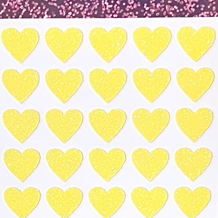 Yellow Glitter Heart Sticker Sheet! – 1/4″ to 3 inch – Cute & Sparkly!