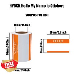 HYBSK Hello My Name Is Stickers Orange 200 Labels