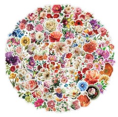 100pcs Retro Flower Stickers, Rose Lily Plants Leaf Stickers, 103