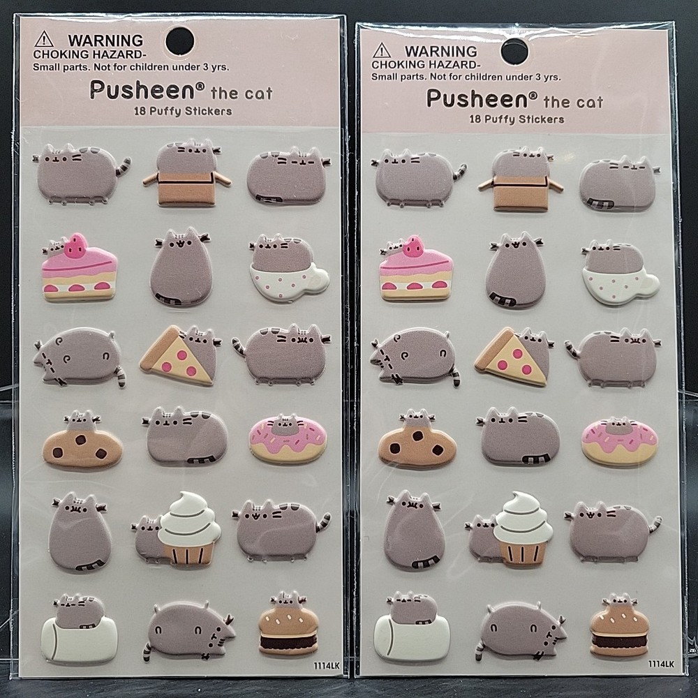 Lot of 2 Pusheen the Cat Puffy Stickers Sets of 18 by Gund Cute Cat Kitty Kitten