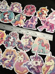 🌈LOT of 10 RAINBOW UNICORNS cartoon fantasy happy clouds hearts flowers decals
