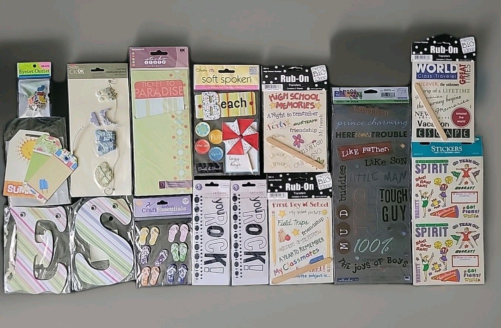 Scrapbooking Embellishments Transfers And Stickers Lot Mostly New See Desc. 15pc