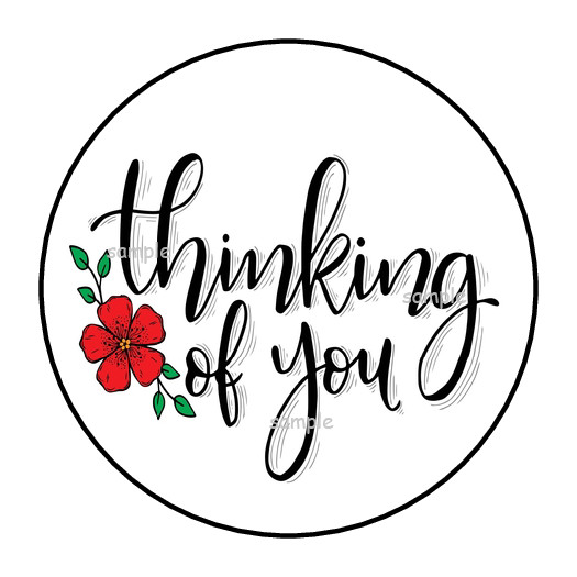 30 THINKING OF YOU ENVELOPE SEALS STICKERS LABELS TAGS 1.5″ ROUND FLOWER