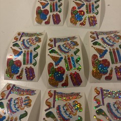 Vtg 1980s stickers Hambly Studios Mylar Foil Shiny Birthday Stickers Set 8 (a21