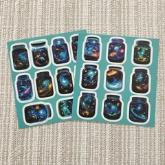 19 Galaxy In A Jar Stickers, 1.8” Celestial Waterproof Decals, Planets, Universe