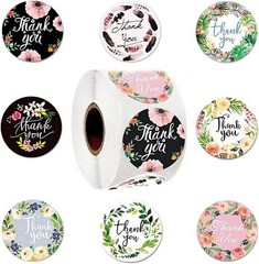1 Roll of 500pcs 1″/1.5″ Assorted Floral Thank You Stickers Round Sealing Labels
