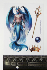 Mermaid Dragon King Sticker Sheet Trident Crown Pearl